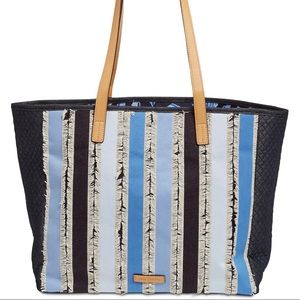 Vera Bradley Fringed Tote Cool Blue Stripe Stripes Navy Seashell Lining NWT